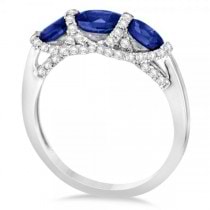 Diamond & Blue Sapphire Fashion Ring in 14k White Gold (1.81ct)