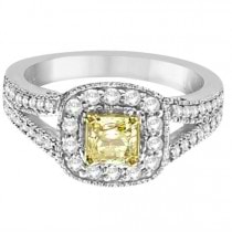 Yellow Diamond Radiant Millgrain-Edge Ring 14k White Gold (0.90ct)