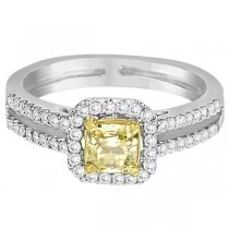 Yellow Diamond Radiant Halo Engagement Ring 14k White Gold (1.00ct)