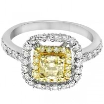 Halo White and Yellow Diamond Engagement Ring 14k White Gold (1.39ct)