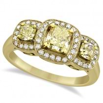 3-Stone White & Yellow Diamond Engagement Ring 18k Yellow Gold (1.15ct)