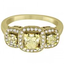 3-Stone White & Yellow Diamond Engagement Ring 18k Yellow Gold (1.15ct)