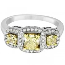 3-Stone White & Yellow Diamond Engagement Ring 14k White Gold (1.15ct)