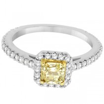 Yellow Diamond Radiant Halo Engagement Ring 14k White Gold (1.00ct)