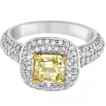 Wide Halo Radiant Yellow Diamond Engagement Ring 14k White Gold (1.89ct)