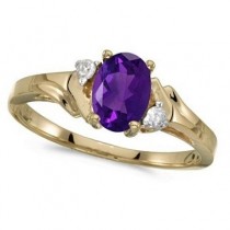 Oval Amethyst and Diamond Ring in 14K Yellow Gold (0.80ct)