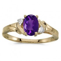 Oval Amethyst and Diamond Ring in 14K Yellow Gold (0.80ct)