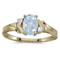 Oval Aquamarine and Diamond Ring in 14K Yellow Gold (0.70ct)