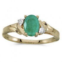 Oval Emerald and Diamond Ring in 14K Yellow Gold (0.75ct)