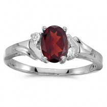 Oval Garnet and Diamond Cocktail Ring 14K White Gold (0.95ct)