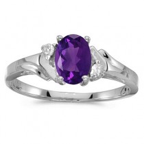 Oval Amethyst and Diamond Ring in 14K White Gold (0.80ct)