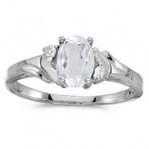 Oval White Topaz and Diamond Accented Ring 14K White Gold (1.00ct)