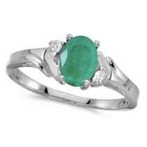 Oval Emerald and Diamond Ring in 14K White Gold (0.75ct)