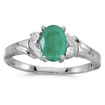 Oval Emerald and Diamond Ring in 14K White Gold (0.75ct)