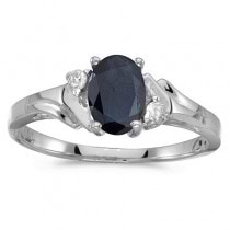 Oval Blue Sapphire and Diamond Ring in 14K White Gold (0.95ct)