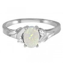 Oval Opal and Diamond Ring in 14K White Gold (0.46ct)