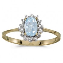 Aquamarine & Diamond Right Hand Flower Shaped Ring 14k Yellow Gold