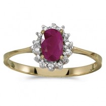 Ruby & Diamond Right Hand Flower Shaped Ring 14k Yellow Gold (0.55ct)