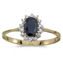 Blue Sapphire & Diamond Lady Diana Ring 14k Yellow Gold (0.60ct)