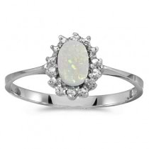 Opal & Diamond Right Hand Flower Shaped Ring 14k White Gold (0.55ct)