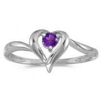 Amethyst Heart Right-Hand Ring in 14k White Gold (0.20ct)