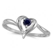 Blue Sapphire Heart Right-Hand Ring in 14k White Gold (0.30ct)
