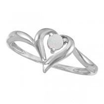 Round Opal Heart Shaped Ring in 14K White Gold (0.16ct)