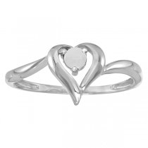 Round Opal Heart Shaped Ring in 14K White Gold (0.16ct)