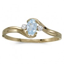 Oval Aquamarine and Diamond Right-Hand Ring 14K Yellow Gold (0.20ctw)