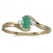 Oval Emerald and Diamond Right-Hand Ring 14K Yellow Gold (0.30ctw)