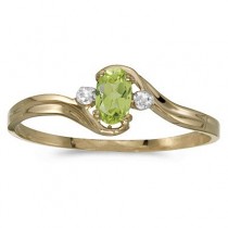 Oval Peridot and Diamond Right-Hand Ring 14K Yellow Gold (0.25ctw)