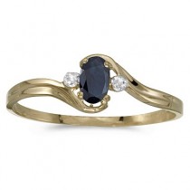 Oval Blue Sapphire & Diamond Right-Hand Ring 14K Yellow Gold (0.25ctw)