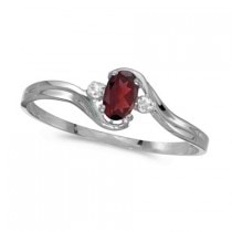 Oval Garnet and Diamond Right-Hand Ring 14K White Gold (0.25ctw)