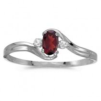 Oval Garnet and Diamond Right-Hand Ring 14K White Gold (0.25ctw)