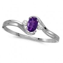 Oval Amethyst and Diamond Right-Hand Ring 14K White Gold (0.23ctw)