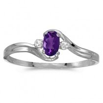 Oval Amethyst and Diamond Right-Hand Ring 14K White Gold (0.23ctw)