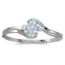 Oval Aquamarine and Diamond Right-Hand Ring 14K White Gold (0.20ctw)