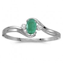 Oval Emerald and Diamond Right-Hand Ring 14K White Gold (0.30ctw)