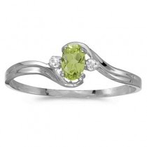 Oval Peridot and Diamond Right-Hand Ring 14K White Gold (0.25ctw)