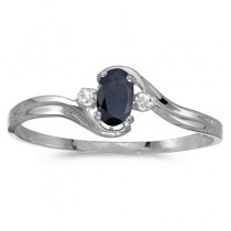 Oval Blue Sapphire & Diamond Right-Hand Ring 14K White Gold (0.25ctw)