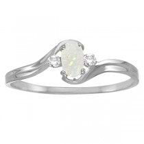 Oval Opal and Diamond Ring in 14K White Gold (0.16ct)