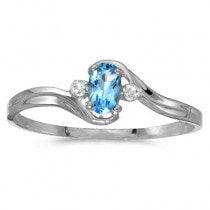 Oval Blue Topaz and Diamond Right-Hand Ring 14K White Gold (0.28ctw)