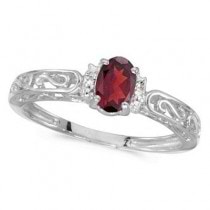Oval Ruby & Diamond Filigree Antique Style Ring 14k White Gold