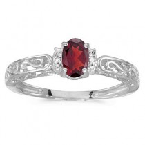 Oval Ruby & Diamond Filigree Antique Style Ring 14k White Gold