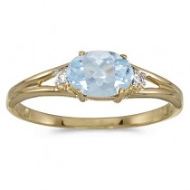 Oval Aquamarine & Diamond Right-Hand Ring 14K Yellow Gold (0.40ct)