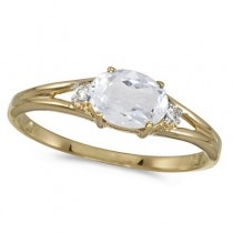 Oval White Topaz & Diamond Right-Hand Ring 14K Yellow Gold (0.59ct)
