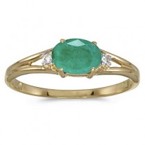 Oval Emerald & Diamond Right-Hand Ring 14K Yellow Gold (0.45ct)