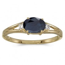 Oval Blue Sapphire & Diamond Right-Hand Ring 14K Yellow Gold (0.55ct)