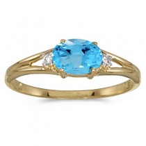 Oval Blue Topaz & Diamond Right-Hand Ring 14K Yellow Gold (0.59ct)