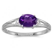 Oval Amethyst & Diamond Right-Hand Ring 14K White Gold (0.45ct)